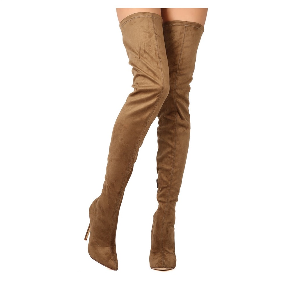Faux Suede Thigh High Pointy Toe Stiletto Boot